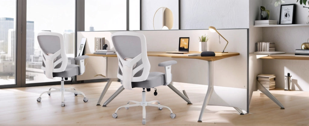 Sedia da ufficio ergonomica con supporto lombare regolabile braccioli 2D regolabili in pelle grigia 61 × 28 × 58 cm