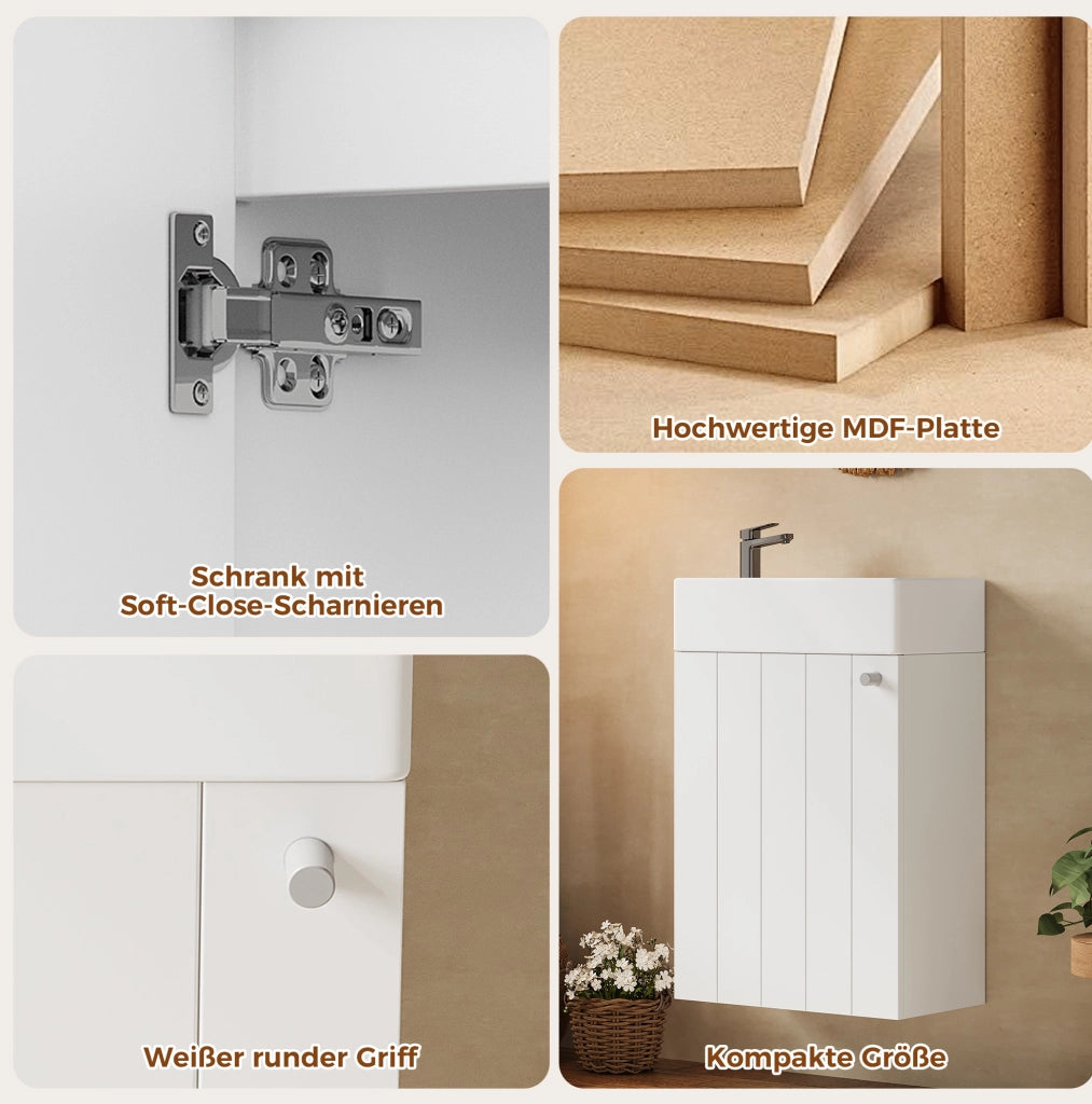 Mobile lavabo sospeso bianco in MDF e ceramica 41x23x62,5 cm