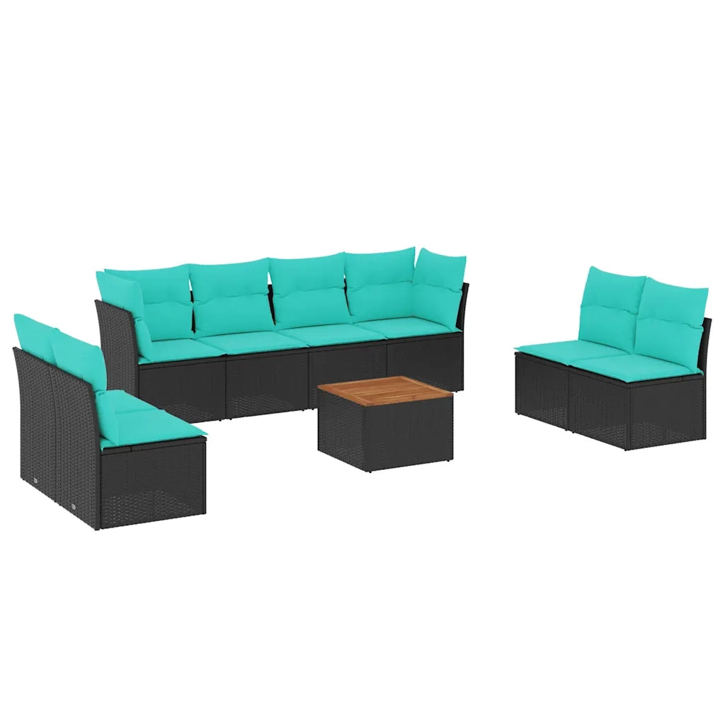 Set Divani da Giardino 9 pz con Cuscini Nero in Polyrattan