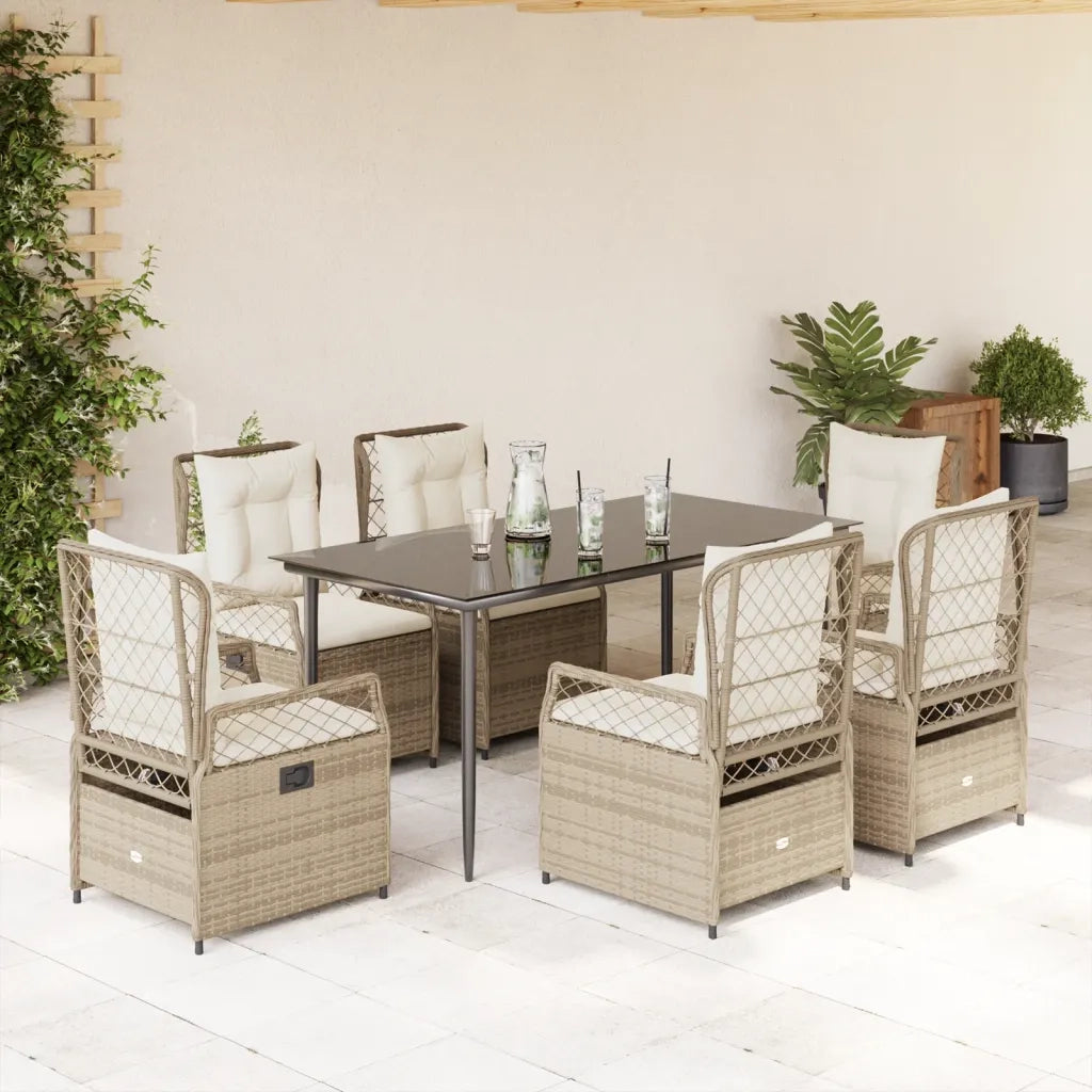 Set da Pranzo da Giardino 7 pz con Cuscini Beige in Polyrattan 3263017