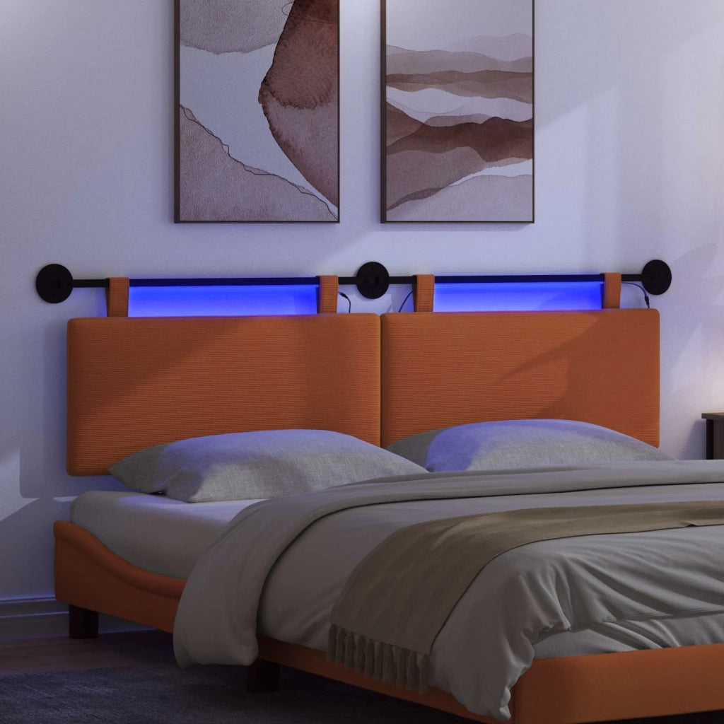 Testiera sospesa Con luce LED Arancione Tessuto in Cords