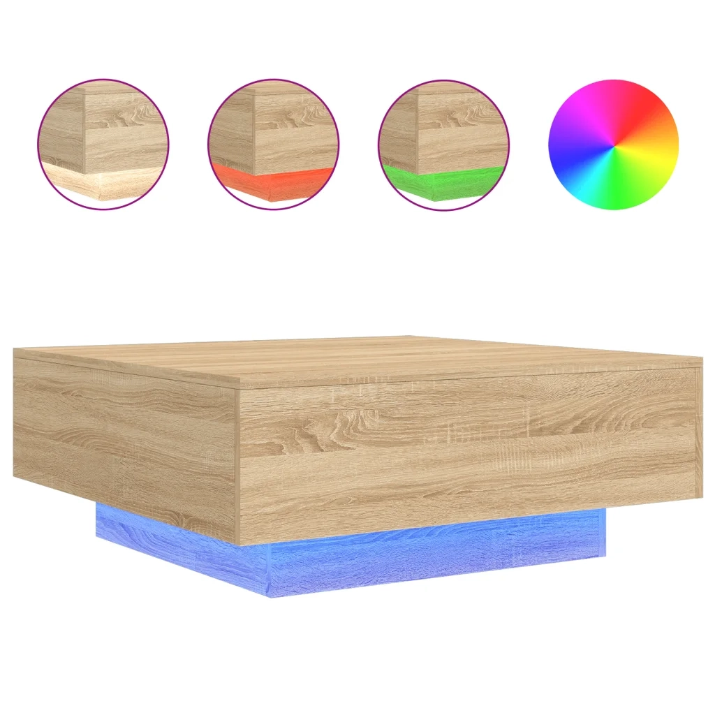Tavolino da salotto | Tavolino da caff¨¨ | Tavolino da Soggiorno con Luci LED Rovere Sonoma 80x80x31 cm