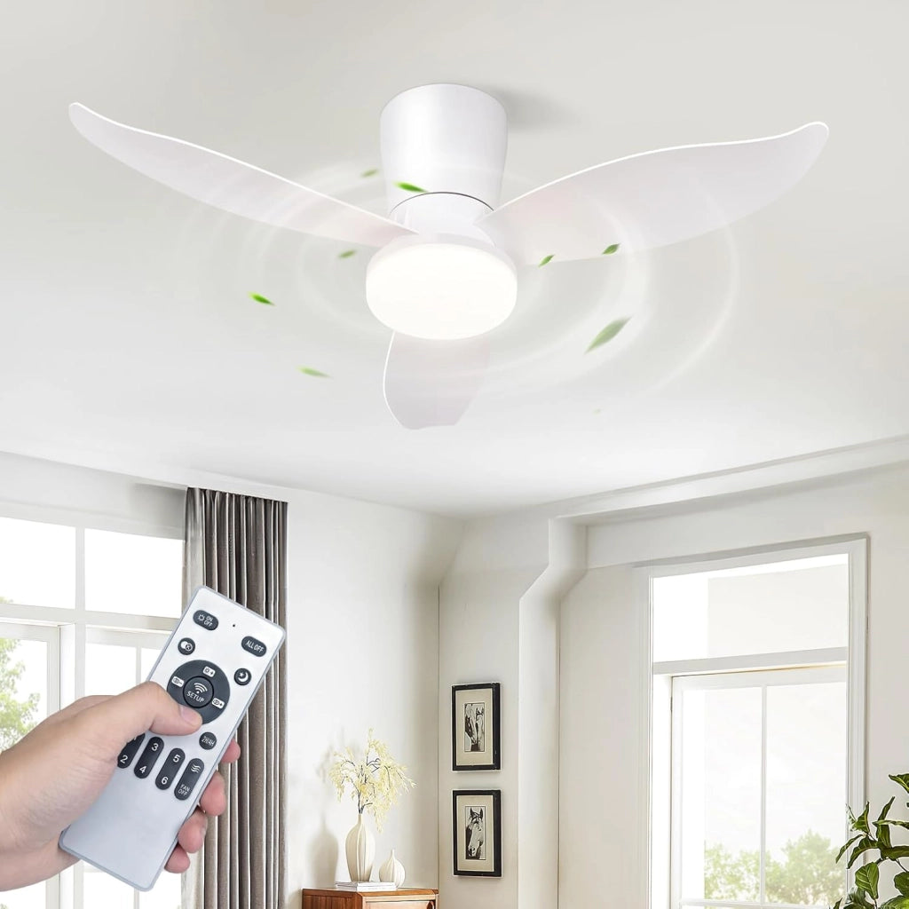ZMH Ventilatore da Soffitto con Luce 3 Pale Silenziose Bianche Luminosità Regolabile 6 Velocità per Camera da Letto