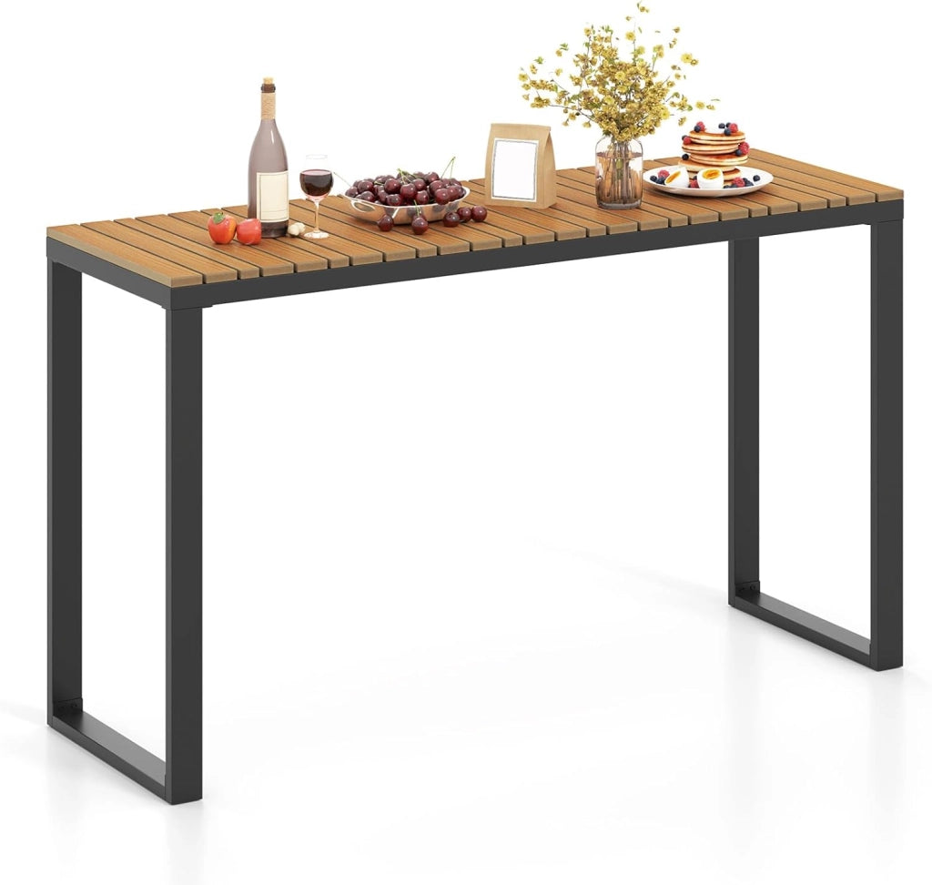 Tavolo da giardino con piano in WPC e robusto telaio in metallo, tavolo da pranzo rettangolare, 129 x 42 x 75 cm, per esterni, giardino, patio