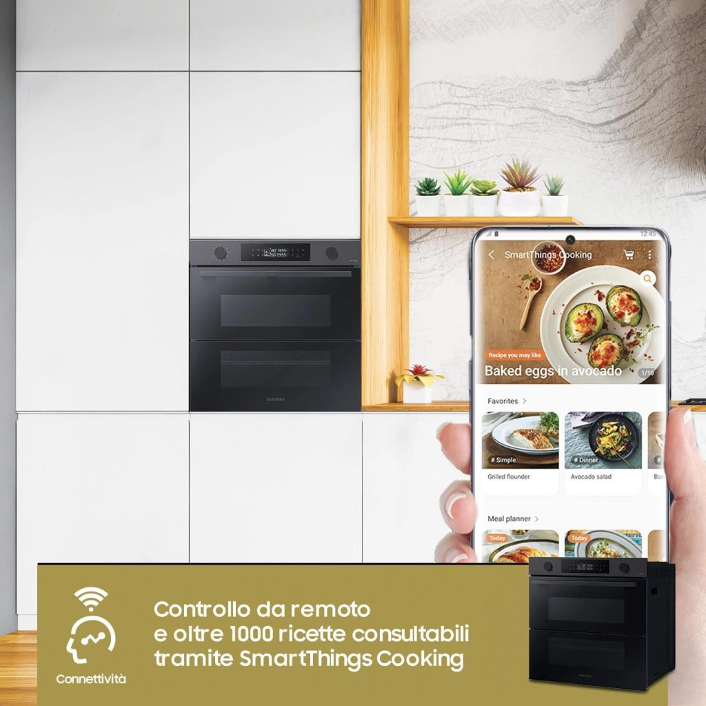 Samsung NV7B4540VBB Forno Elettrico Multifunzione con Grill da incasso a Vapore Capacita' 76 Litri Dual Cook Flex Classe Enertgetica A Wi-Fi 59,5 cm Nero