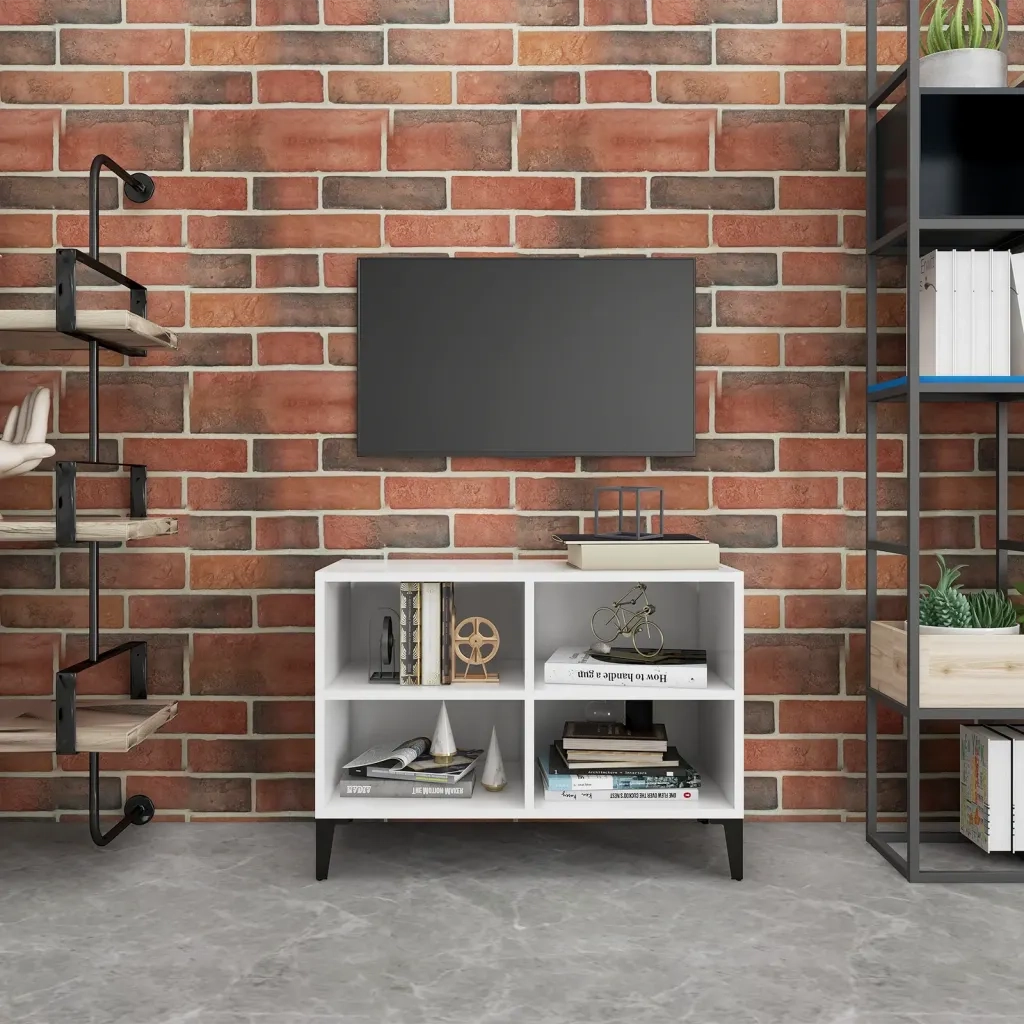 Mobile TV | Armadietto TV | Mobile Porta TV con Gambe in Metallo Bianco 69,5x30x50 cm