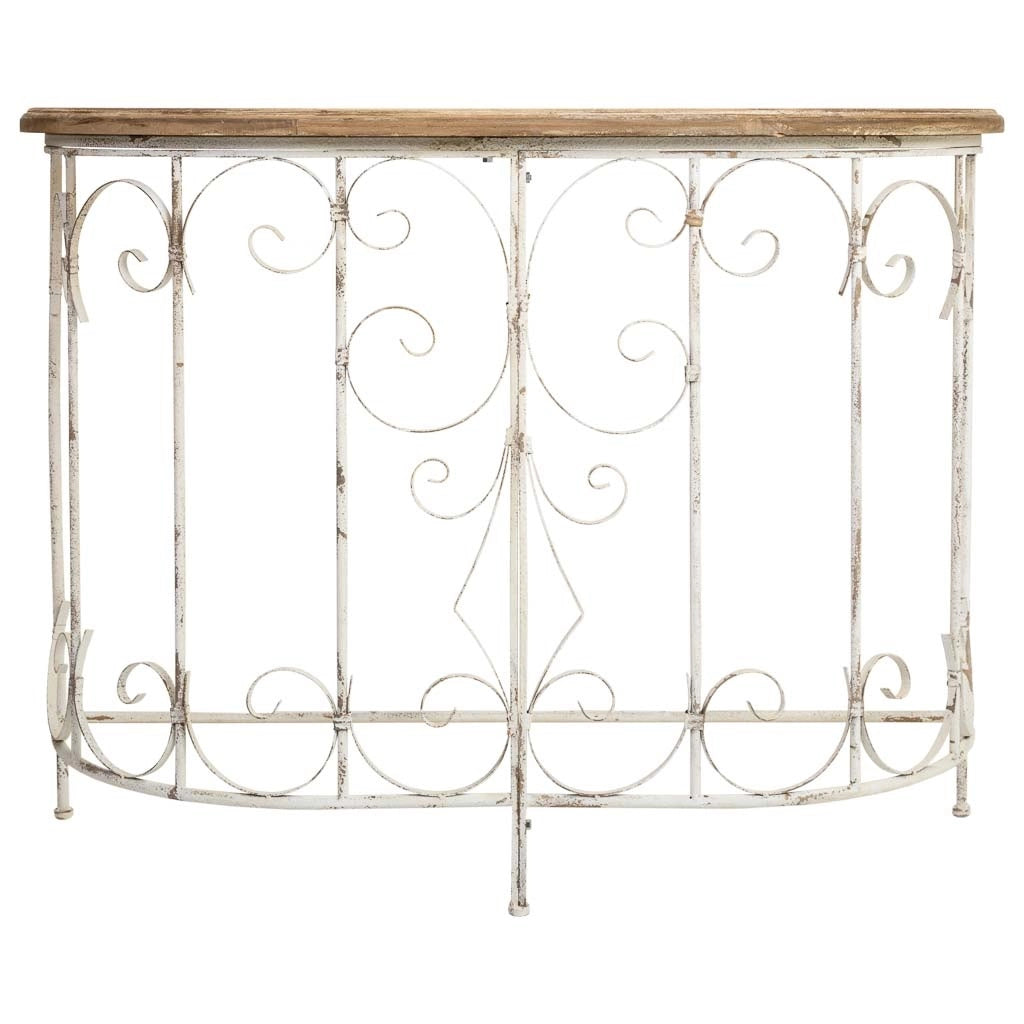 Mobile da ingresso in legno e metallo finitura invecchiata 109x35x81