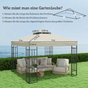 Telo di ricambio per gazebo 3x3 m, doppio tetto in Oxford 600D, bianco crema
