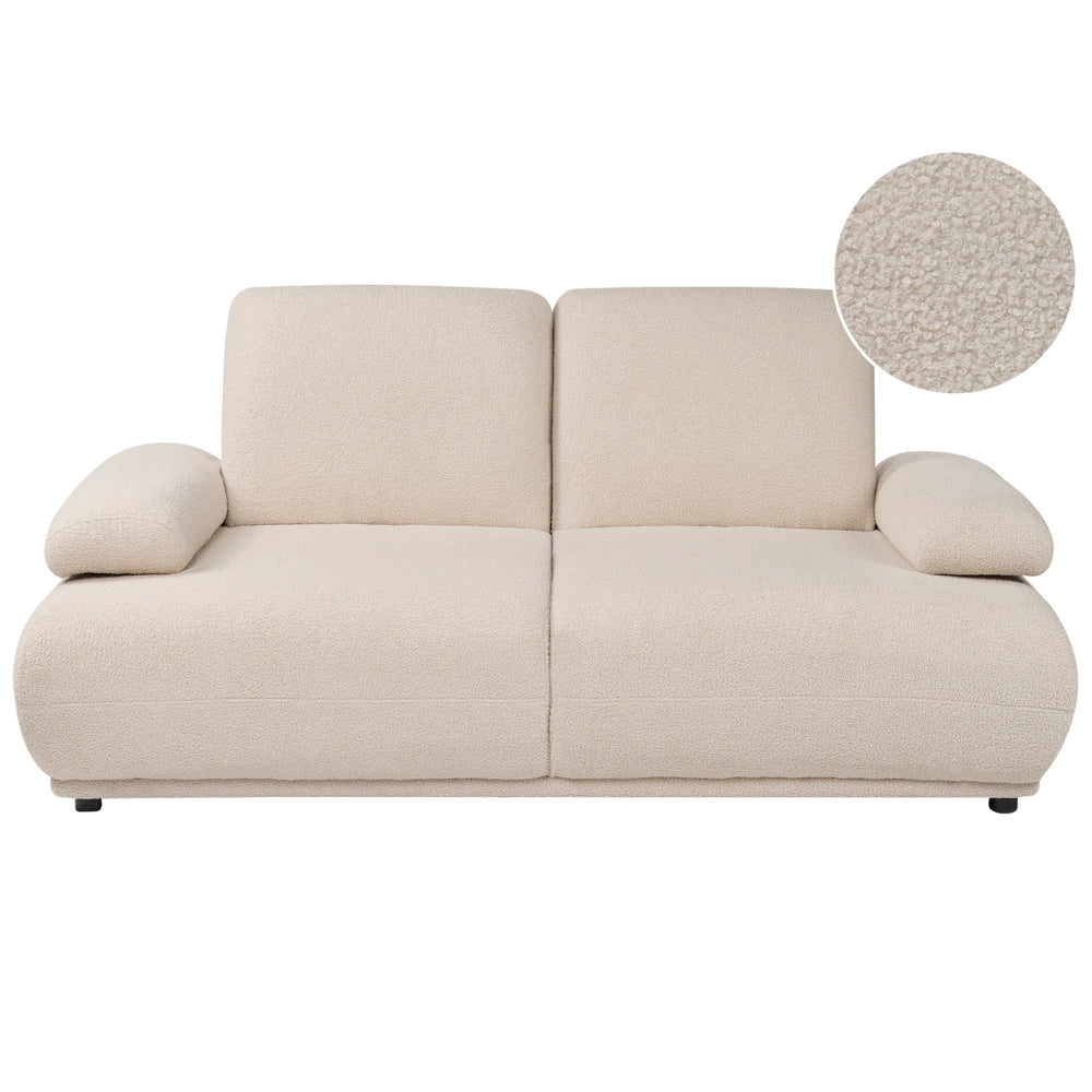 Divano a 2 posti beige con rivestimento in bouclé schienale e braccioli regolabili gambe in legno moderno per soggiorno