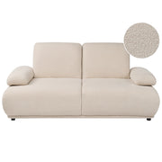Divano a 2 posti beige con rivestimento in bouclé schienale e braccioli regolabili gambe in legno moderno per soggiorno