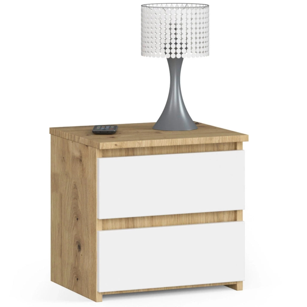 Comodino AKORD CL2 Quercia Artisan 40 cm 2 cassetti inserto frontale Bianco 40x35x40 cm