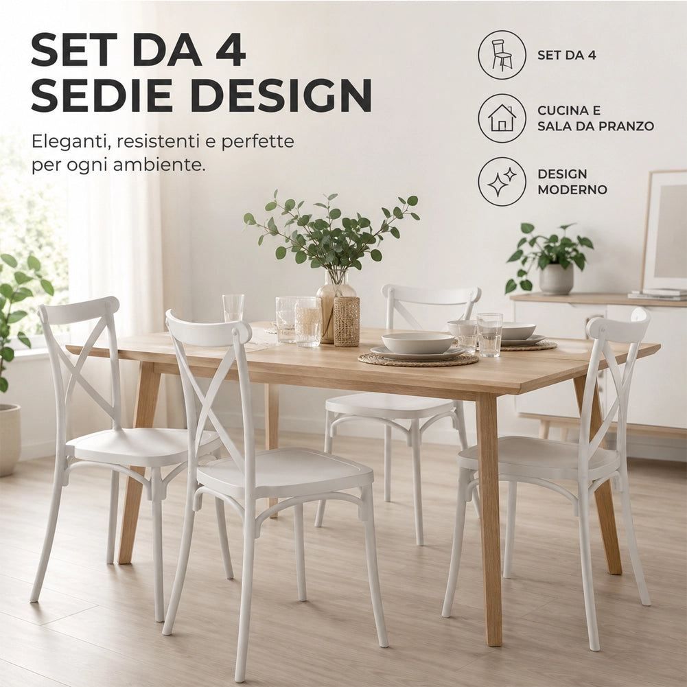 Set 4 Sedie da Pranzo Impilabili in Polipropilene Modello Chiavarina 43x60x89 cm