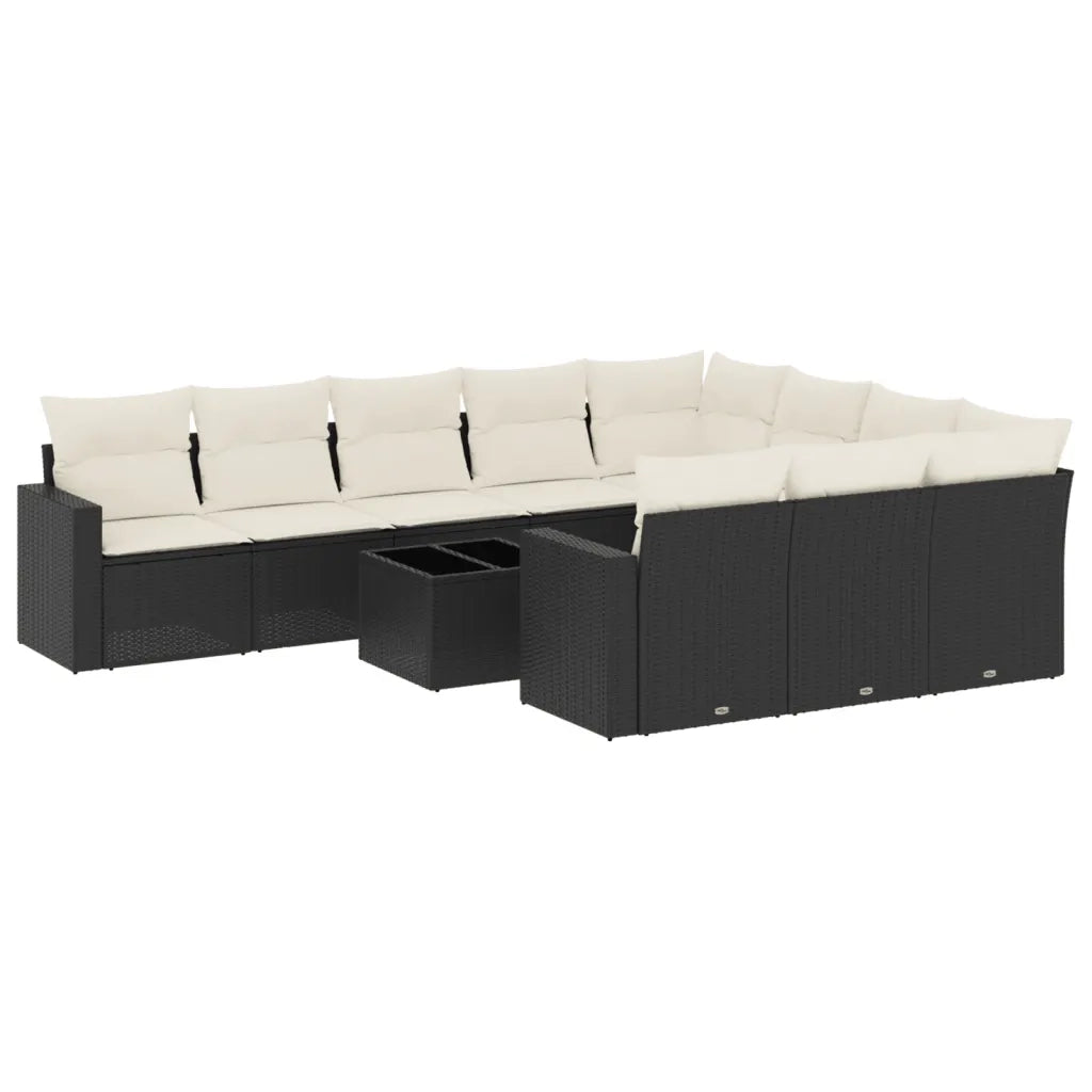 Set Divani da Giardino 11 pz con Cuscini in Polyrattan Nero