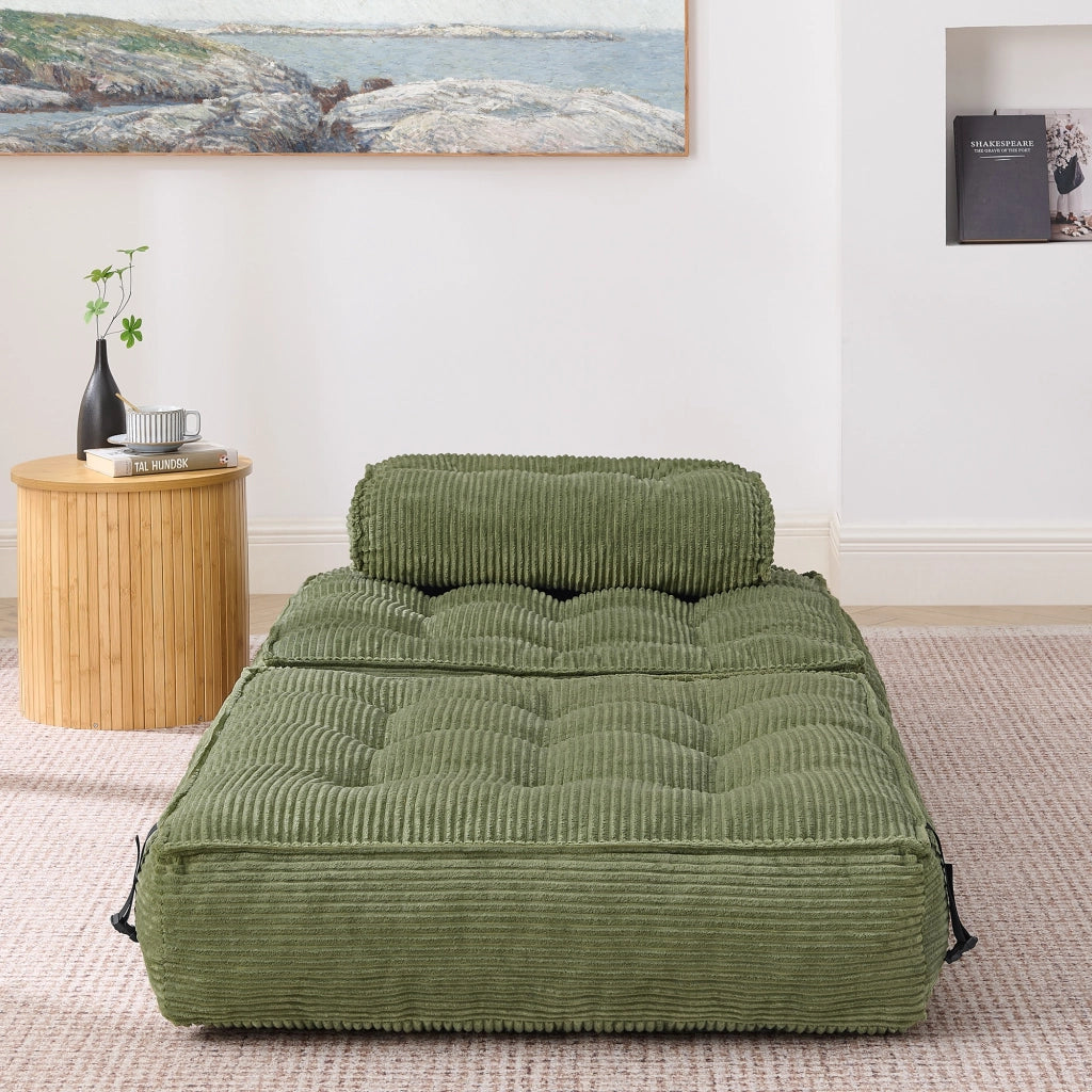 Pouf, divano letto pieghevole, velluto a coste, schienale regolabile, pronto all'uso, verde