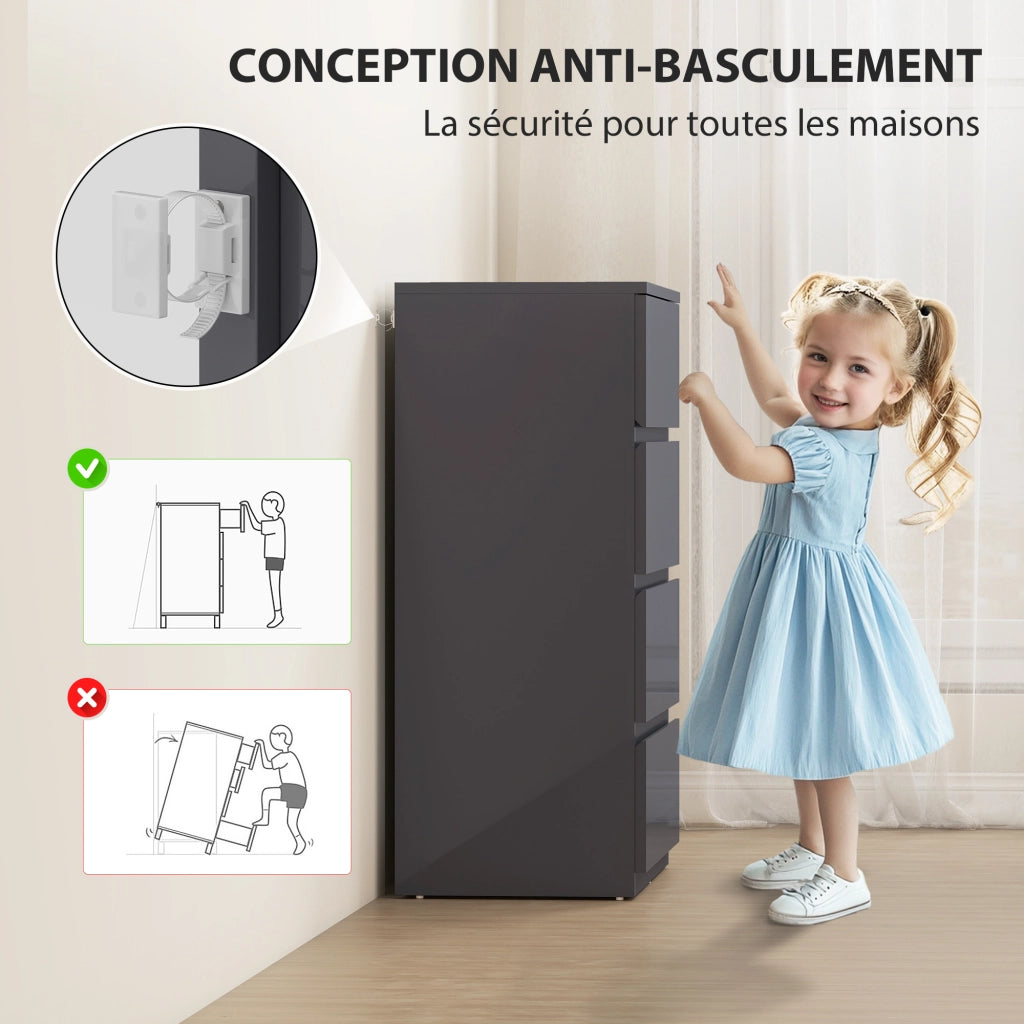 Cassettiera 4 Cassetti ¨C zephmum ¨C Grigio Lucido 55x34x80 cm