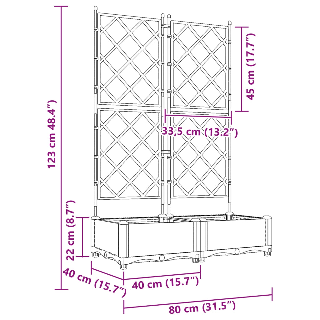 Fioriera da Giardino con Trellis 2 pz Nera 80x40x125.5 cm