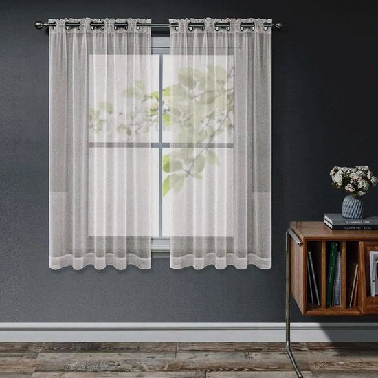 Vetrata trasparente voile tende con anelli a ingranaggi - Corta - Set da 2 pezzi - H 145 x L 140 cm