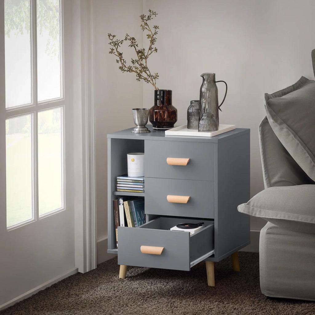 Comodino Piccolo Tavolino Divano Con 3 Cassetti Comodino Comodini L48*P40*A60cm Grigio FBT95-HG SoBuy