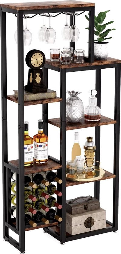 Cassa per vini - Scaffale per vini - Cassetta per bevande - Cassetta - Contenitori per vini - Contenitori per bottiglie - Industriale - Legno e metallo - Marrone/Nero - 175x80x30cm