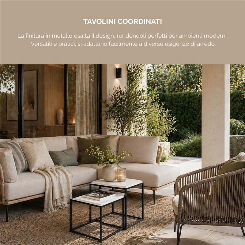 2 TAVOLINI METALLO MELANINA E MDF DIMENSIONI 35X35X45H CM E 40X40X50H CM - COLORE BIANCO LEGNO
