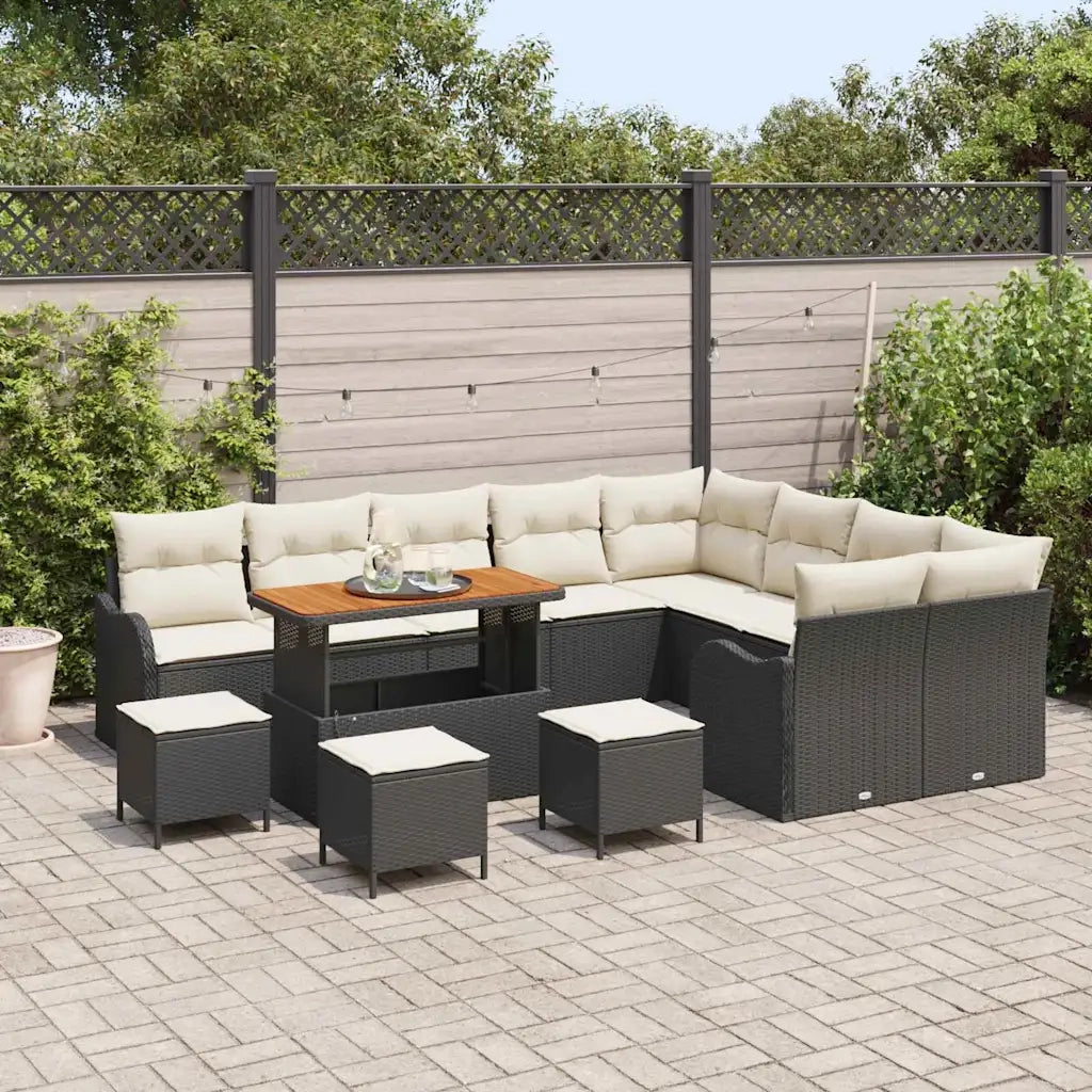 Set Divano da Giardino con cuscino 13 pcs Nero e Crema 3364260