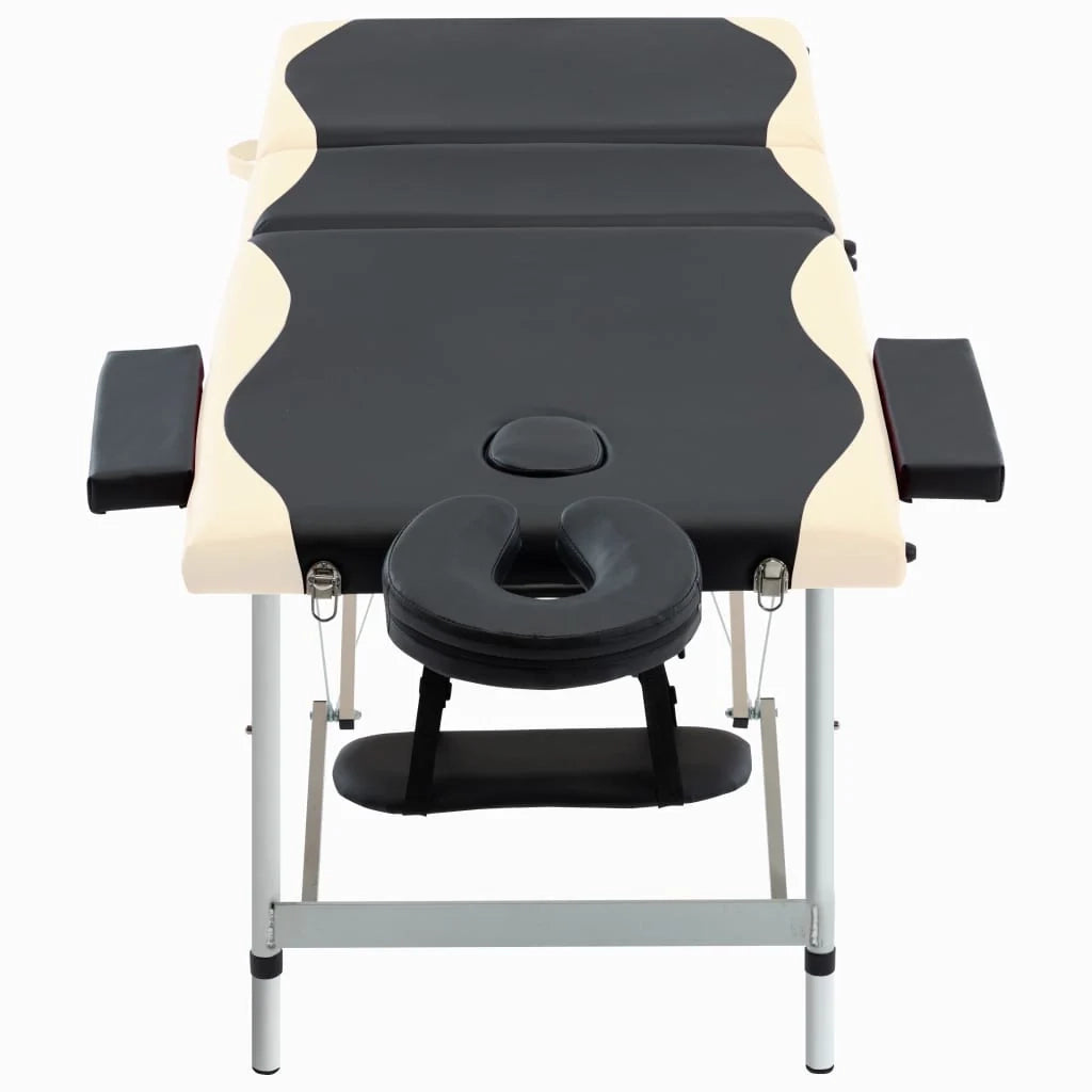 Lettino da massaggio pieghevole 3 sezioni acciaio inox nero e beige 02_0001821