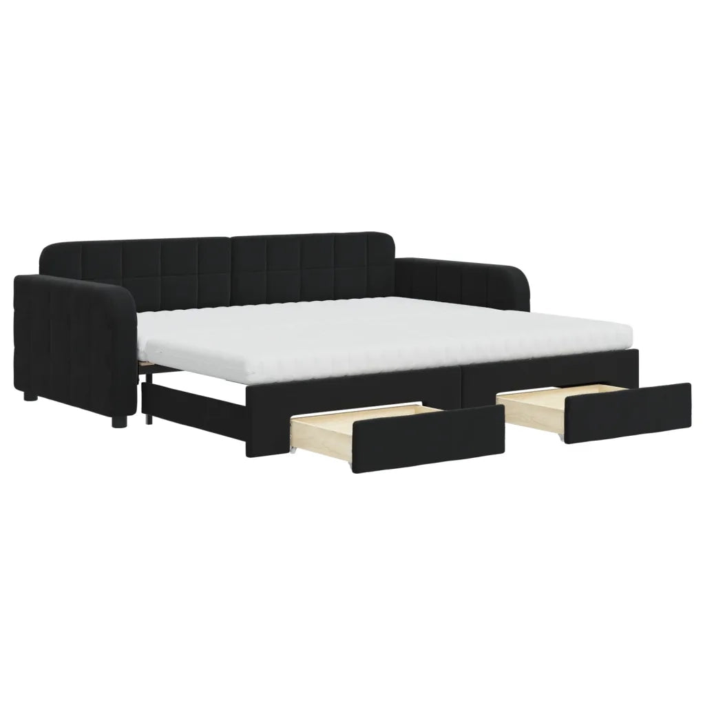 Divano Letto Estraibile con Cassetti Nero 90x200 cm in Velluto 3197005