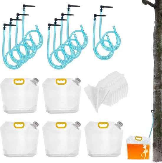 Kit di raccolta sciroppo di acero 10 set con pompe, tubi e filtri per sciroppo di acero e betulla - sacchi da 5 litri