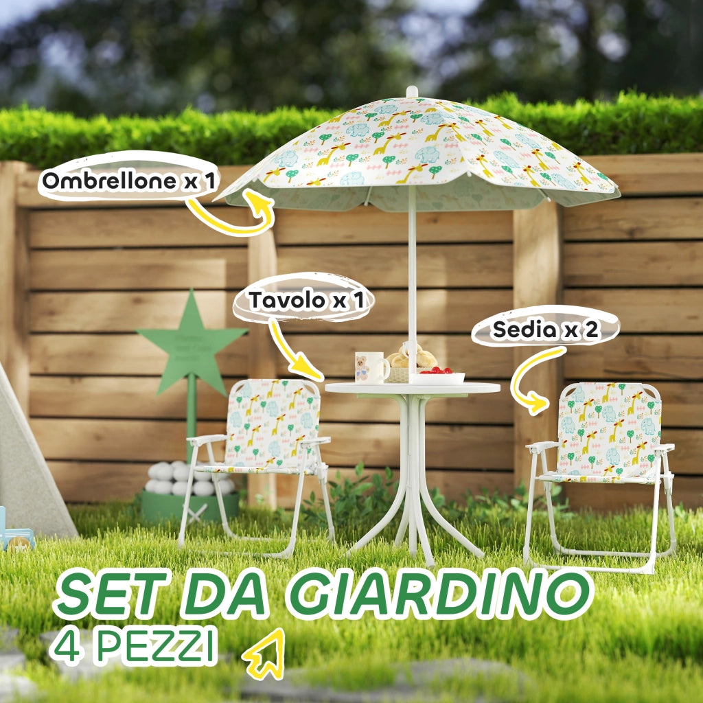 Set Giardino Bambini con 2 Sedie Pieghevoli, Tavolino e Ombrellone ¨C ZephMum ¨C Bianco