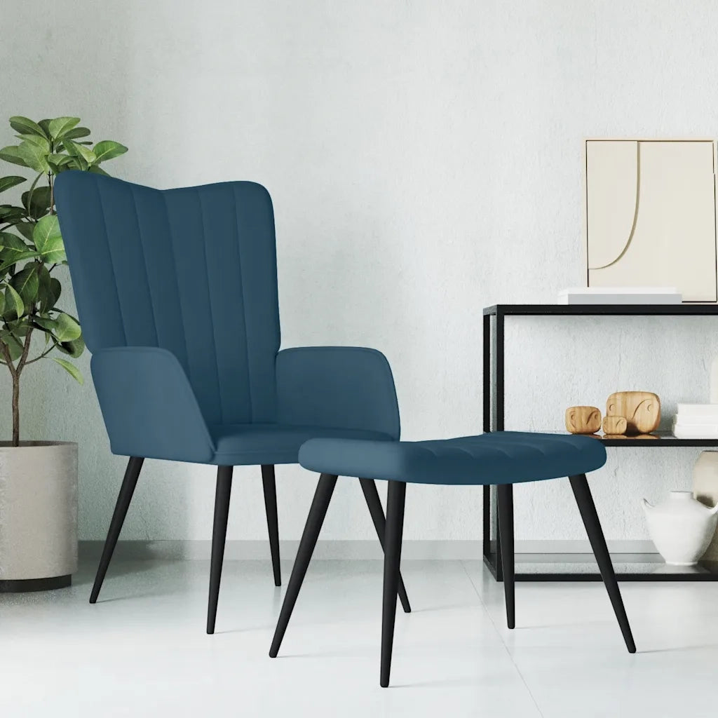 Poltrona Relax | Sedia Relax con Sgabello Blu in Velluto