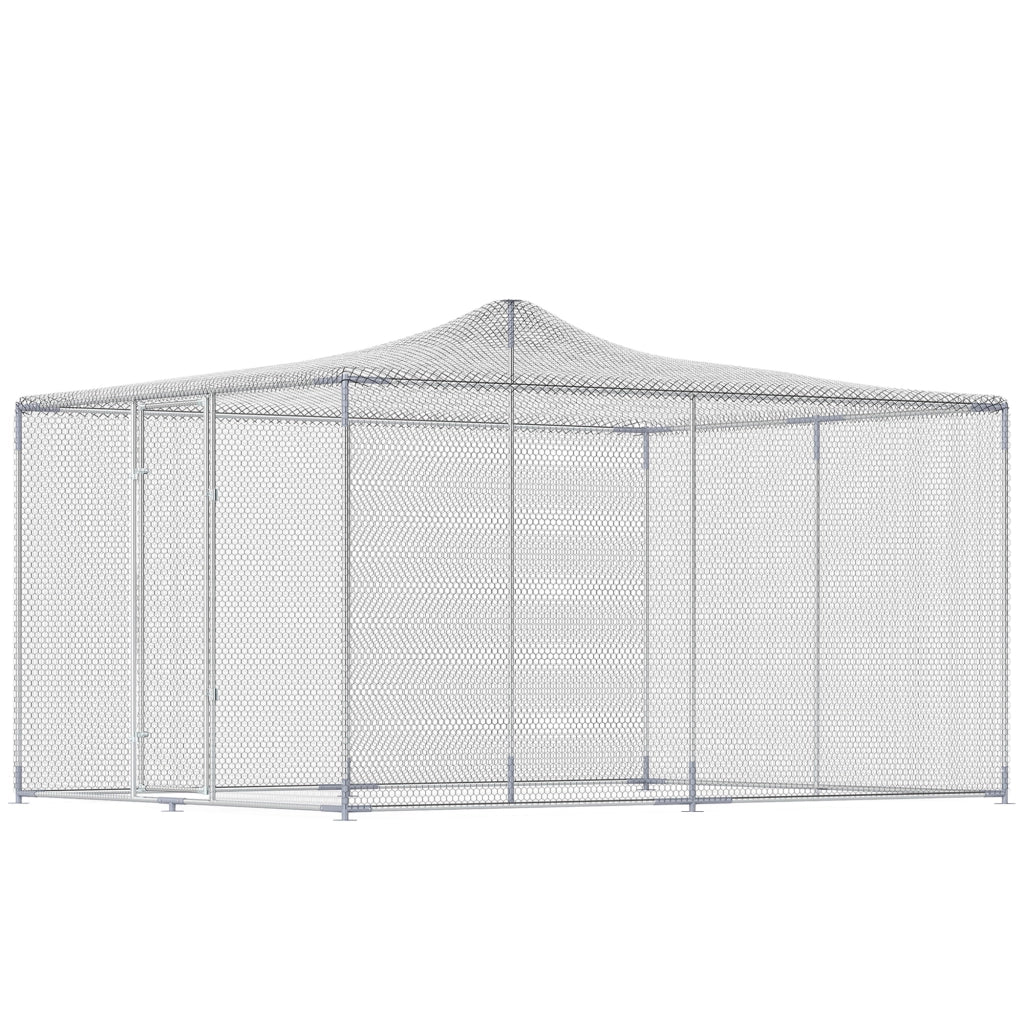 Pollaio per Galline da Esterno 400x300x197 cm con Tetto e Serrature in Acciaio Zincato Argento