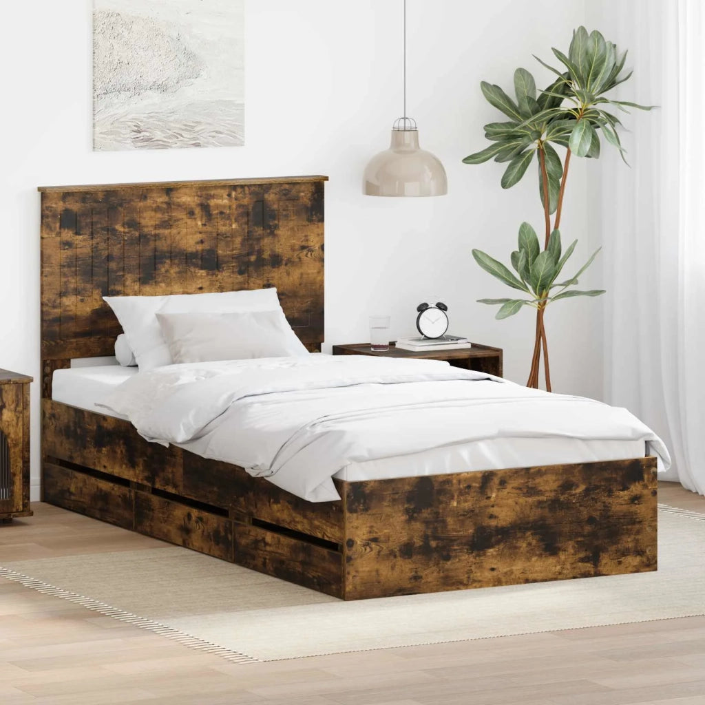 Struttura del letto con cassetto-Giroletto con contenitore-Rete del Letto Rovere fum¨¦ 100 x 200 cm 413469