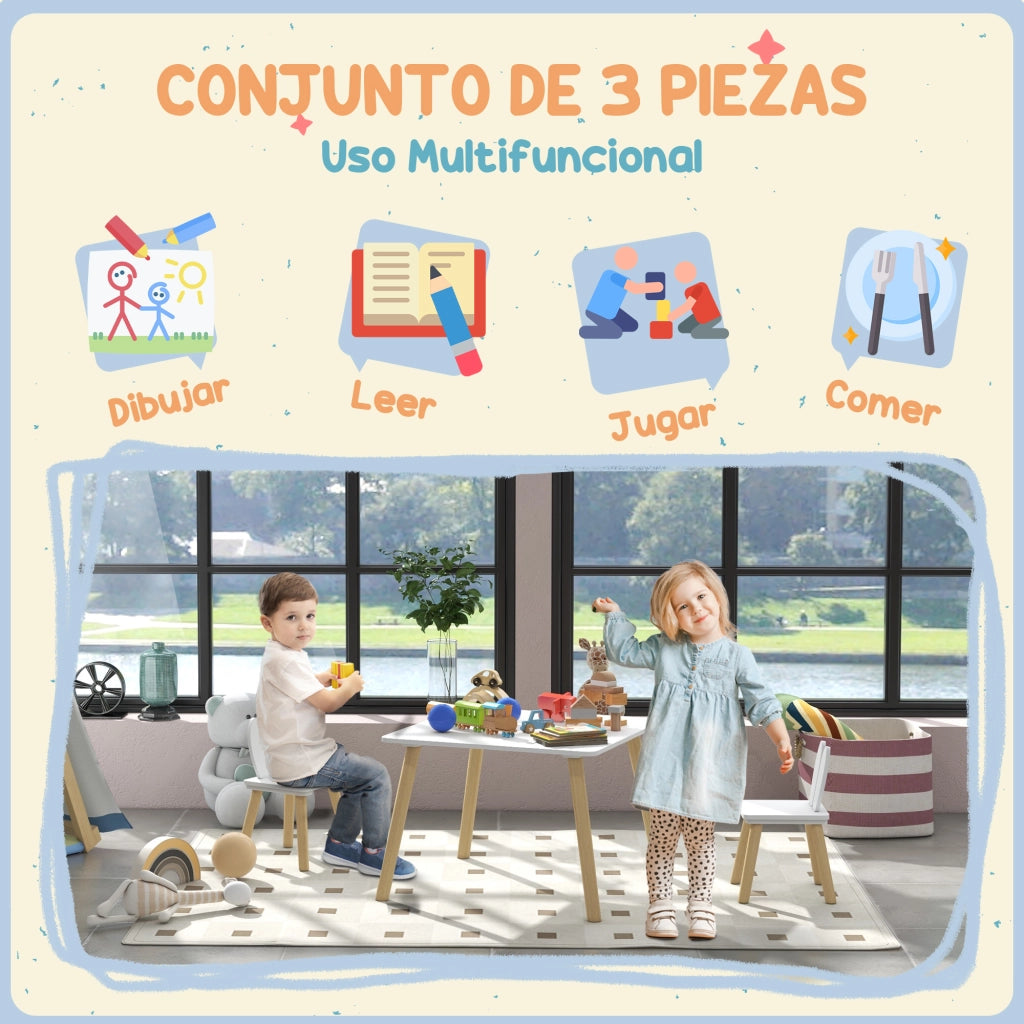 Tavolo per bambini con sedie bianco ¨C zephmum ¨C 90x90x45