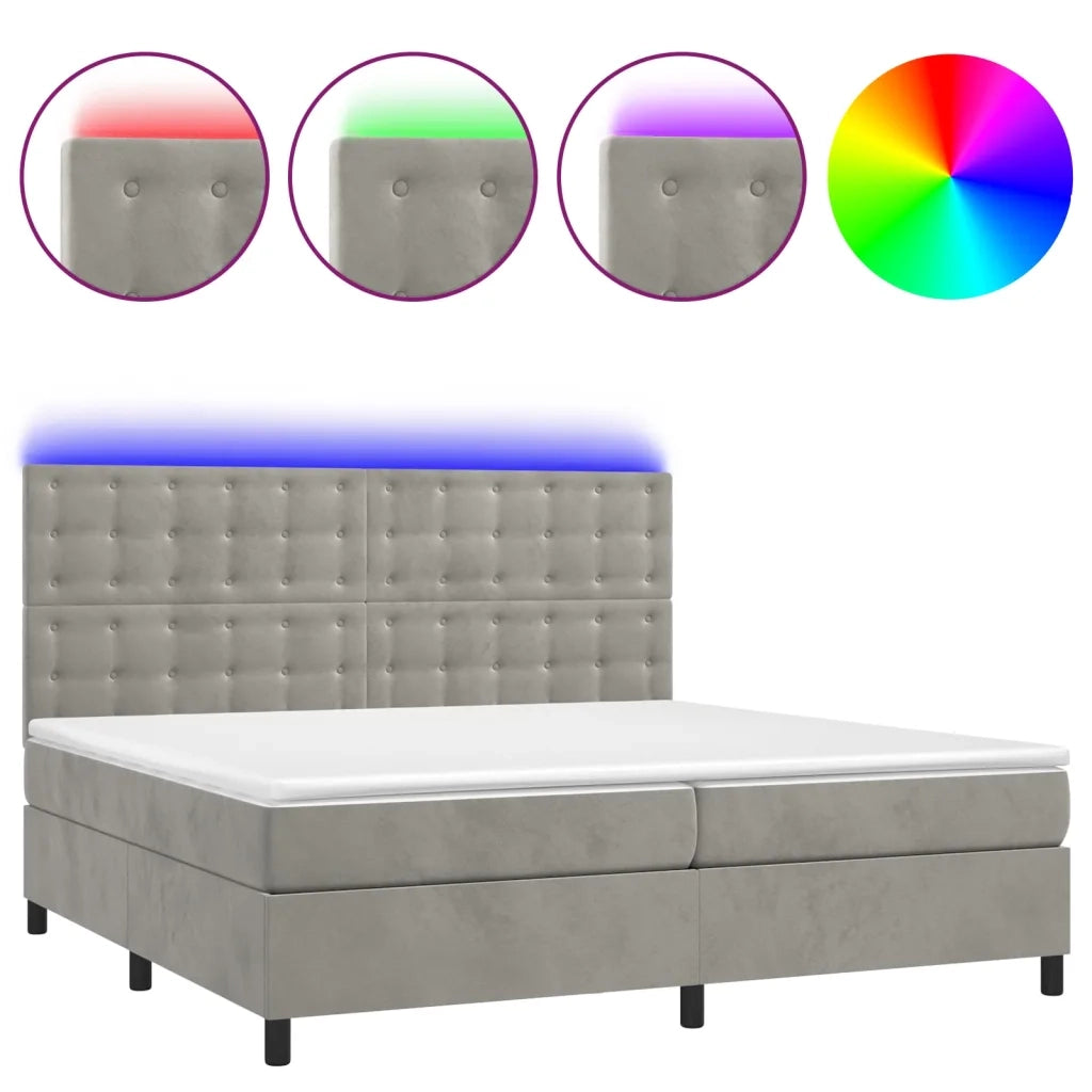 Letto a Molle Materasso e LED Grigio Chiaro 200x200 cm Vellutocod mxl 99601