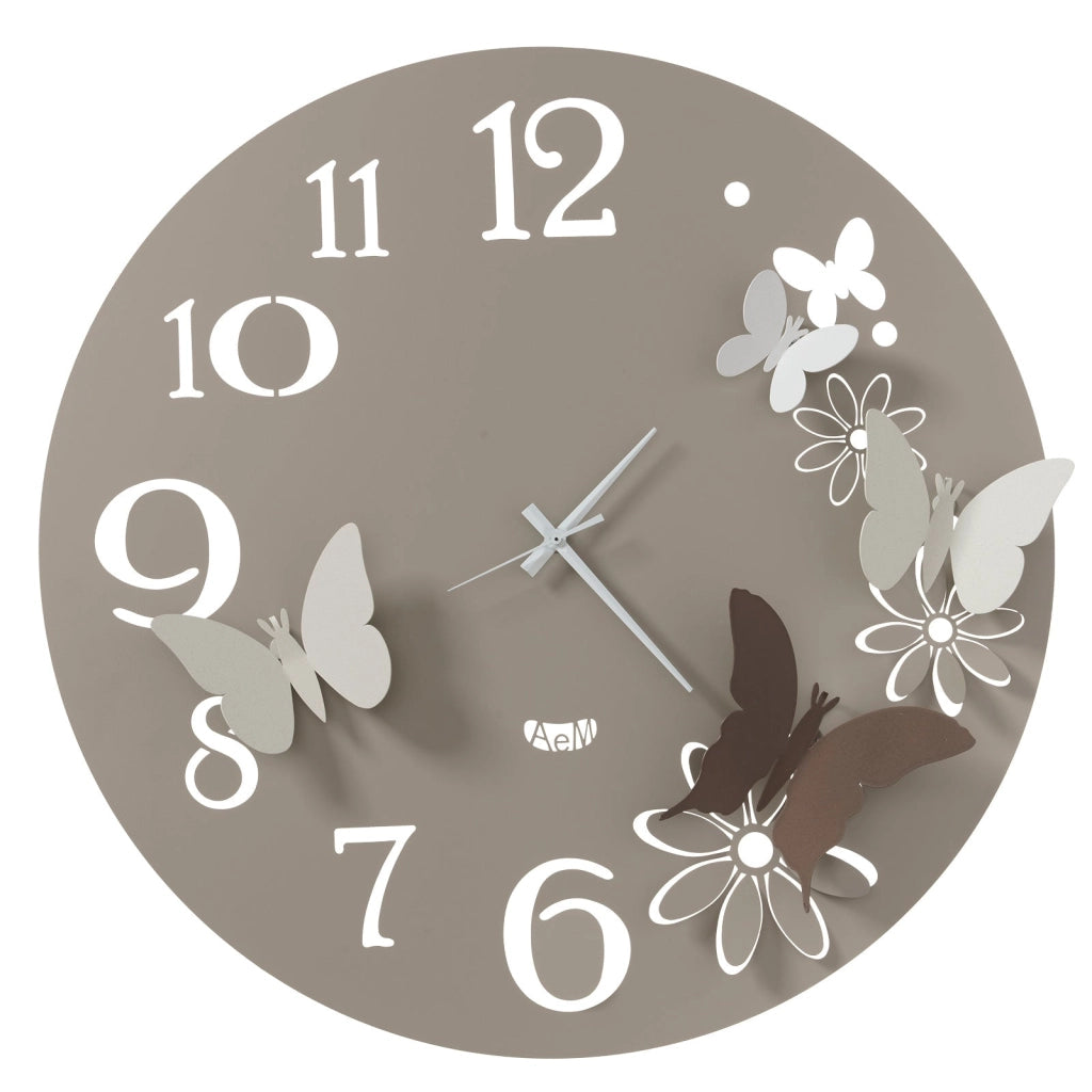 Orologio da parete particolare Butterfly Flowers grande Sabbia e Bronzo