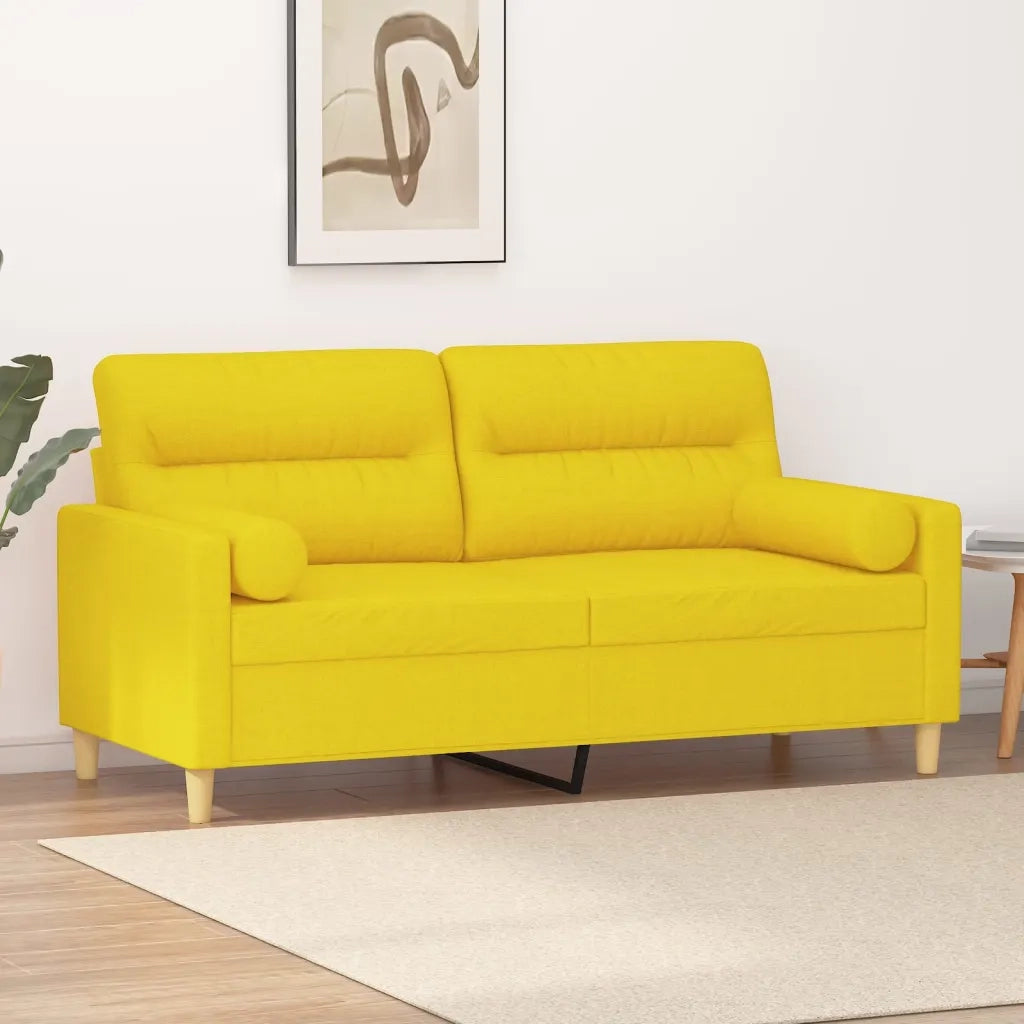 Divano | Divano da soggiorno | Sofa a 2 Posti con Cuscini Giallo Chiaro 140 cm in Tessuto