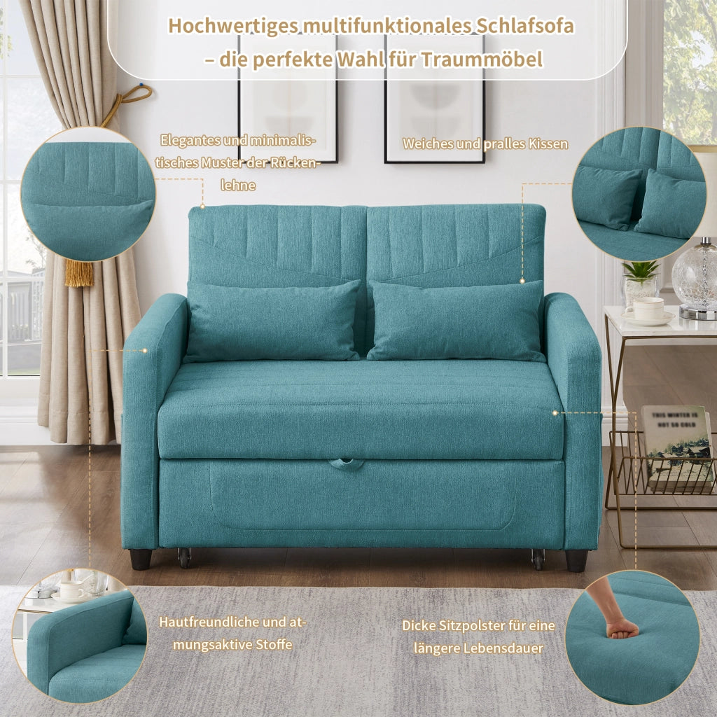 DIVANO LETTO 2 posti estraibile schienale regolabile 3 posizioni blu verde