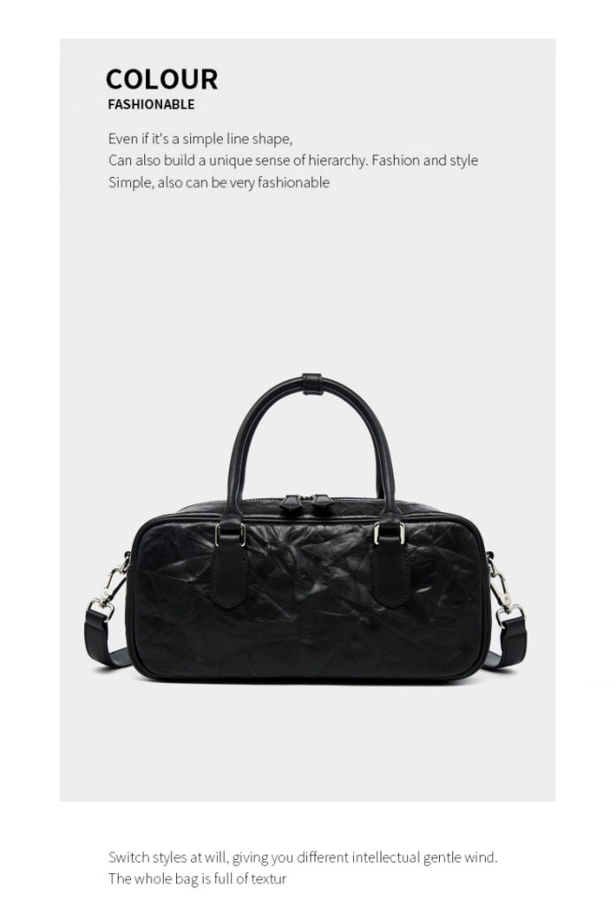 Borsa da bowling Boston in vera pelle da donna, nera