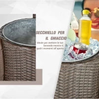 Set 5 Pezzi Tavolino con 4 Sedie da Giardino Alte in Rattan Sintetico con Secchiello per Ghiaccio, Marrone