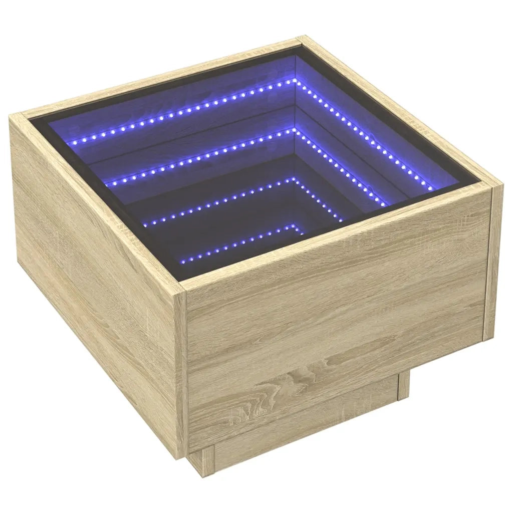 Comodino con LED Infinity-Tavolino da notte Rovere Sonoma 40x40x30 cm 198202