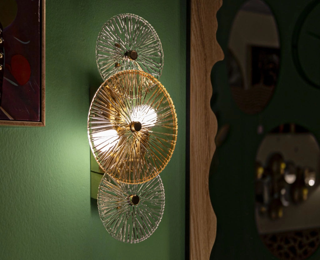 Lampada da Muro Osaka 42x8x20 cm in Ferro e Vetro Oro e Marrone e Trasparente