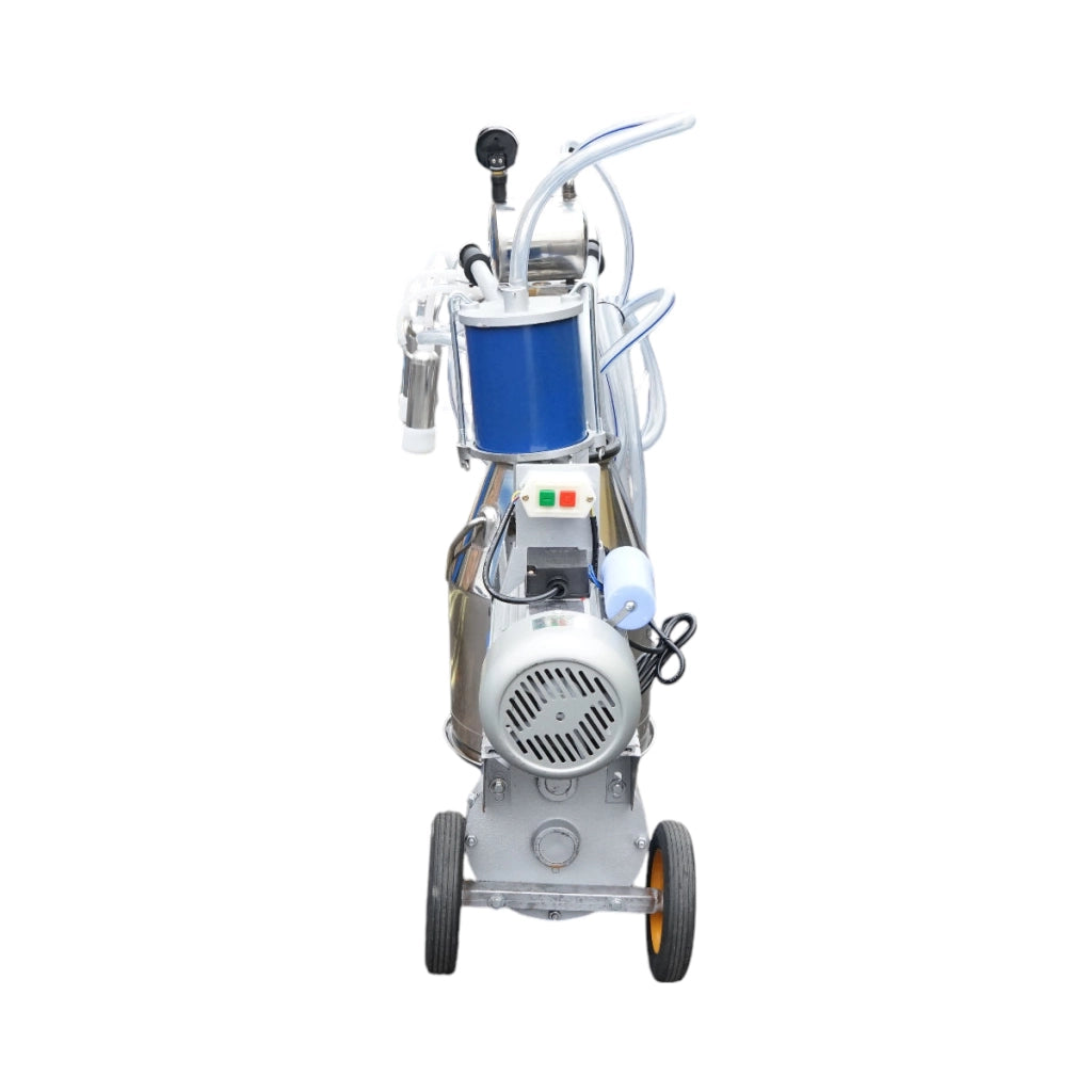 Dispositivo per mungitura di mucche, 1 postazione, 550W, 220V, bidone in acciaio inox da 25L, gruppo di mungitura con 4 manicotti, pressione del vuoto 40-50 kPa, pulsazioni 64 cpm