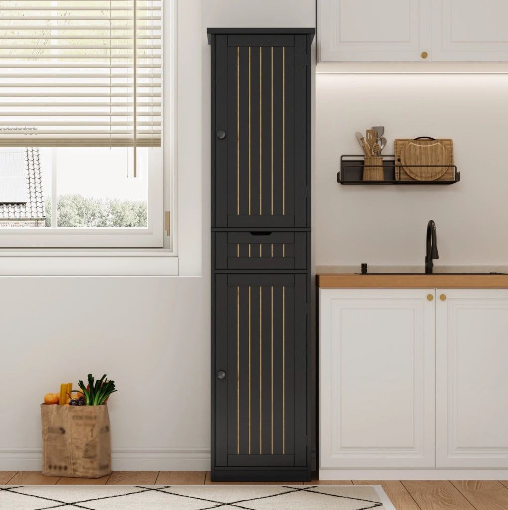 Credenza 40x30x170 cm con 4 ripiani regolabili e sistema antiribaltamento in MDF nero