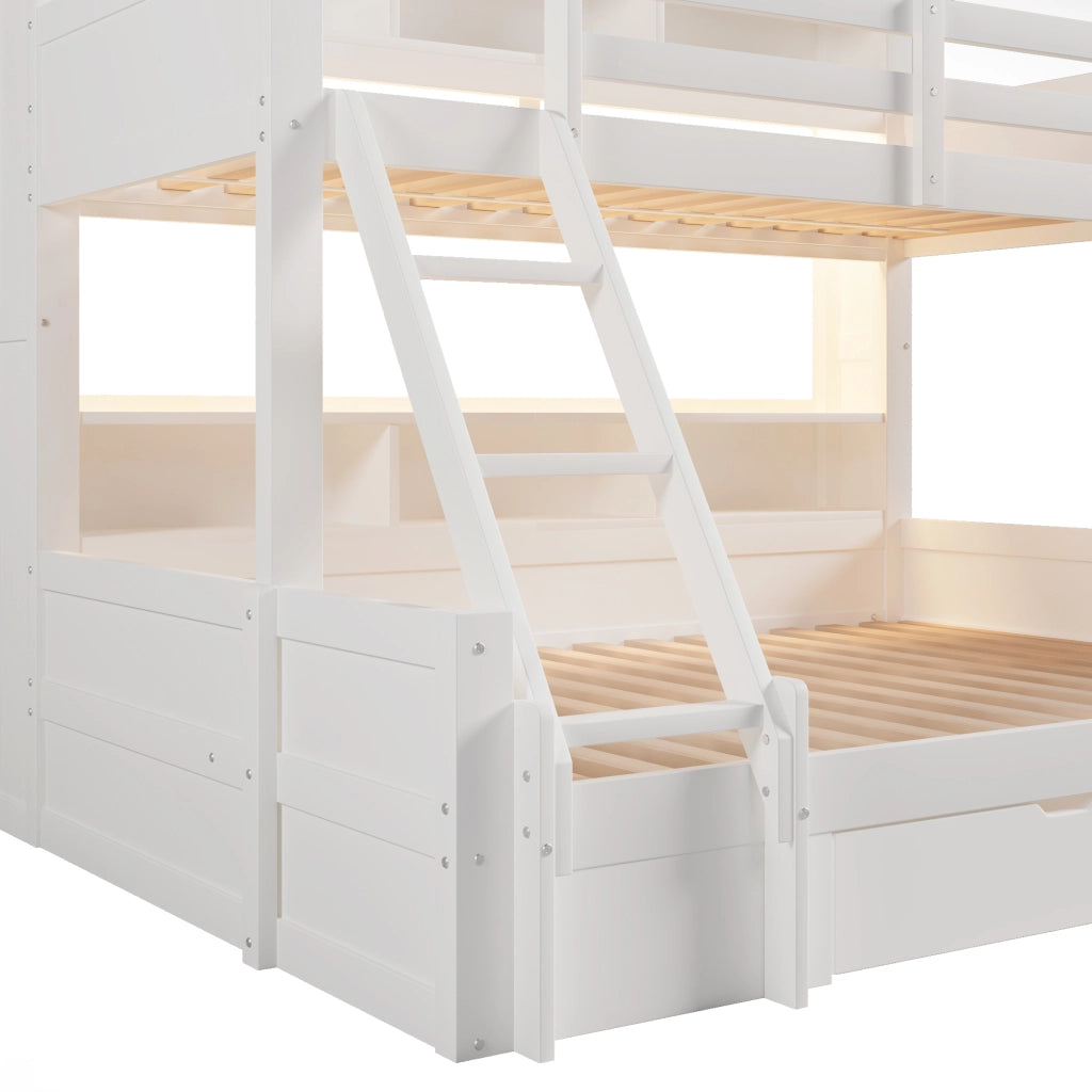 LETTO A CASTELLO 90x200 cm + 140x200 cm in legno bianco con LED