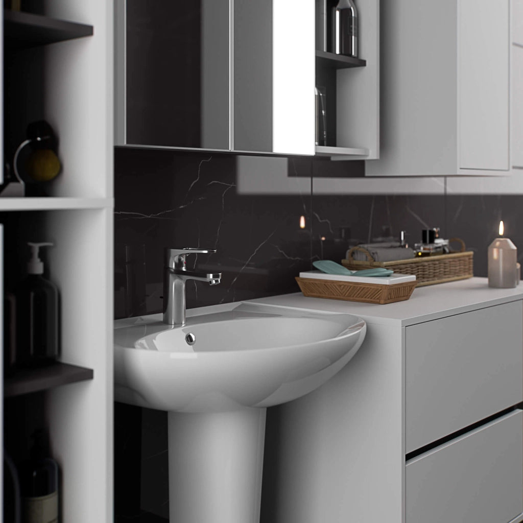 Pensile bagno con specchio VAMI Bianco, Grigio Grafite 90 cm 2 ante 90x15x75 cm