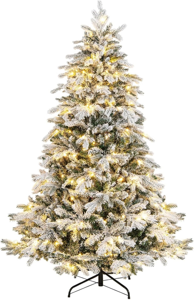 Albero di Natale Innevato 135/180/210 CM, Albero di Natale Artificiale Pre-Illuminato con 120/260/300 Luci LED, 757/1415/1684 Punte e Giunti a Cerniera (180 cm)