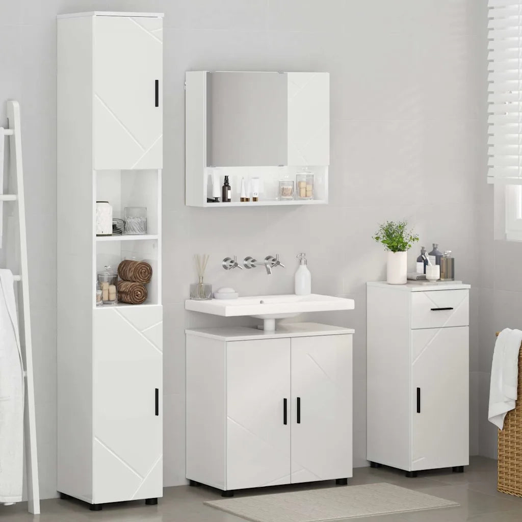 Set di mobili per il bagno con cassetto 4 pcs Bianco Lucido 3392977