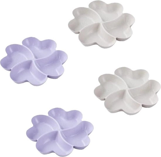 Set di snack creativi per frutta da 4 - piatto per snack per noci e dessert - riutilizzabile e facile da pulire - beige e viola