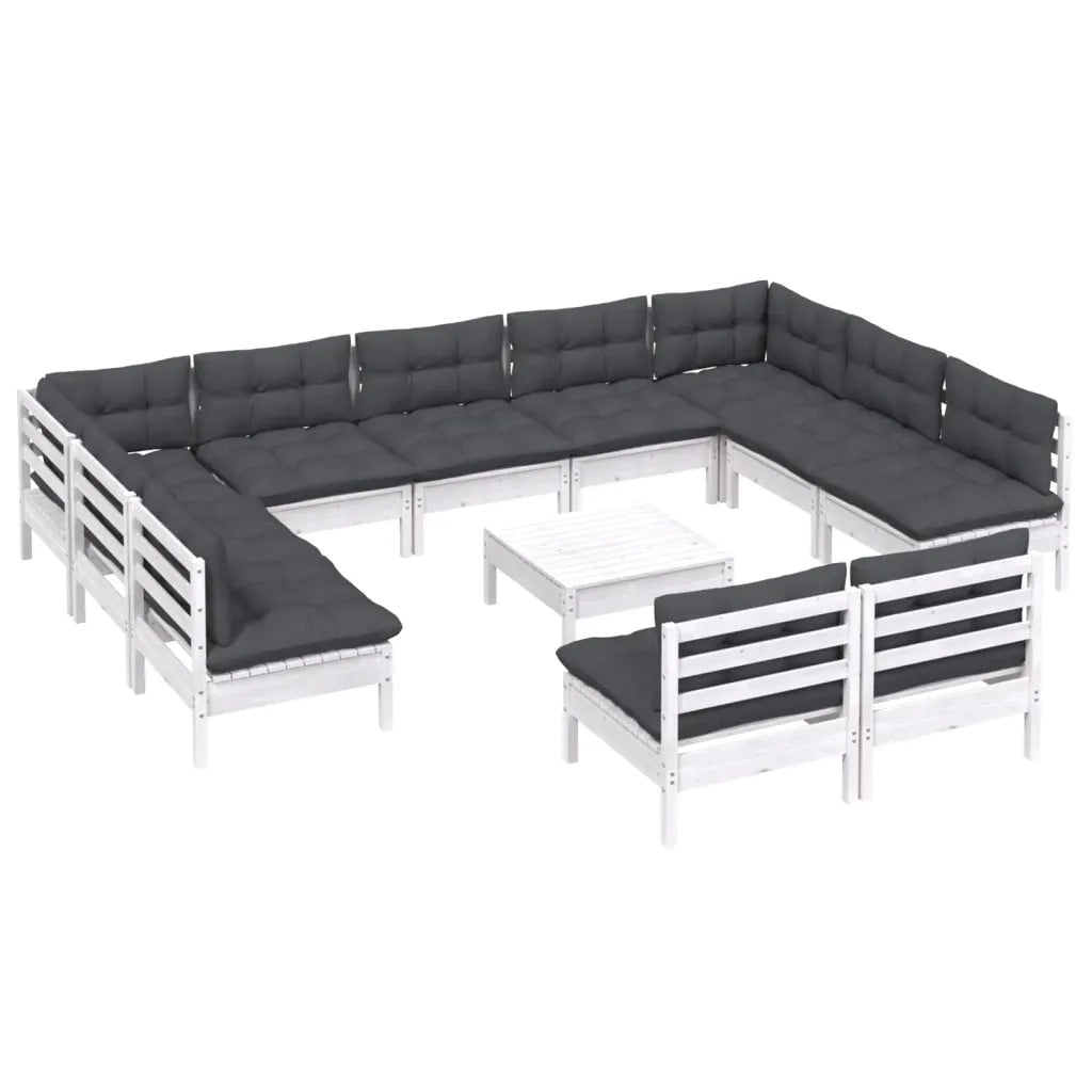 Set Divani da Giardino 12 pz con Cuscini Bianchi Legno di Pino cod mxl 44446