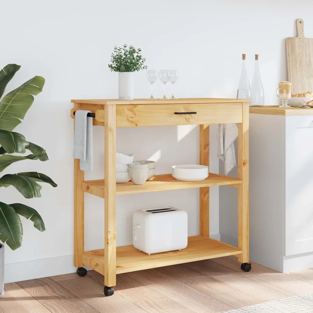 Carrello da Cucina-Scaffale per Cucina MONZA 84x40x88,5 cm in Legno Massello di Pino 458274